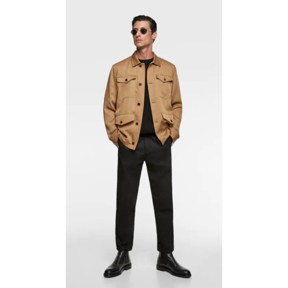 Zara Man Men's Tan Lyocell Jacket with Pockets Size Medium (M)